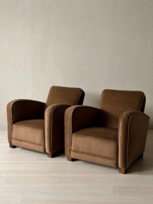 A Pair of Art Deco Armchairs in Brown Natural Blend, Denmark c. 1940