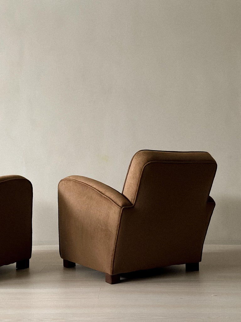 A Pair of Art Deco Armchairs in Brown Natural Blend, Denmark c. 1940 - Image 8