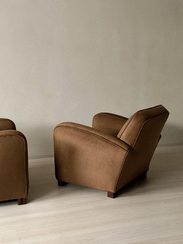 A Pair of Art Deco Armchairs in Brown Natural Blend, Denmark c. 1940 - Image 7