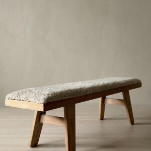 A Vintage Pinewood Bench in Sheepskin by Krogenæs, Norway 1960s