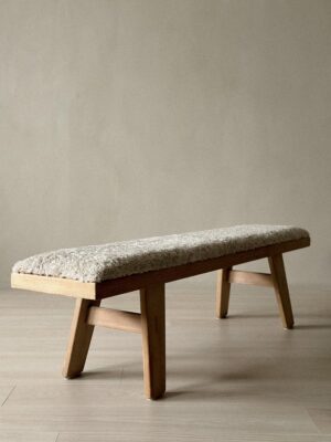 A Vintage Pinewood Bench in Sheepskin by Krogenæs, Norway 1960s