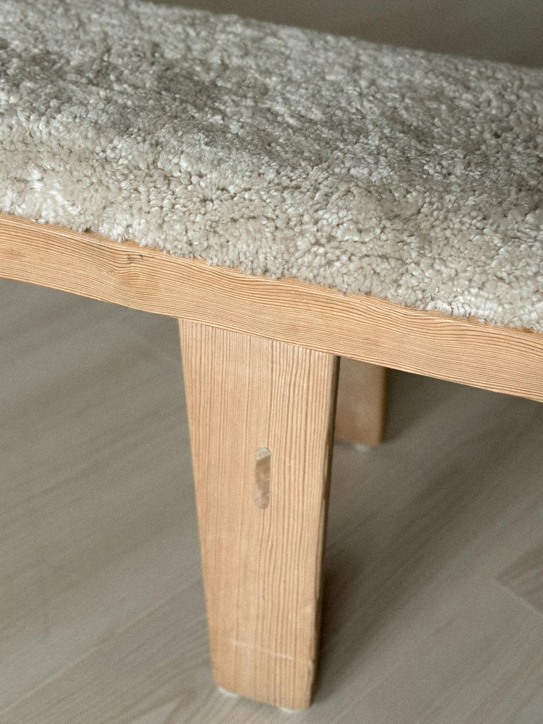 A Vintage Pinewood Bench in Sheepskin by Krogenæs, Norway 1960s - Image 5