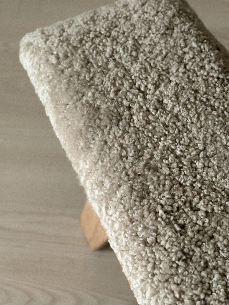 A Vintage Pinewood Bench in Sheepskin by Krogenæs, Norway 1960s - Image 4