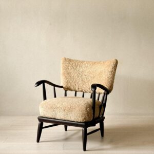 Arnt Lande (attr.) Armchairs by Møller & Stokke, Beech and Sheepskin, c. 1940s