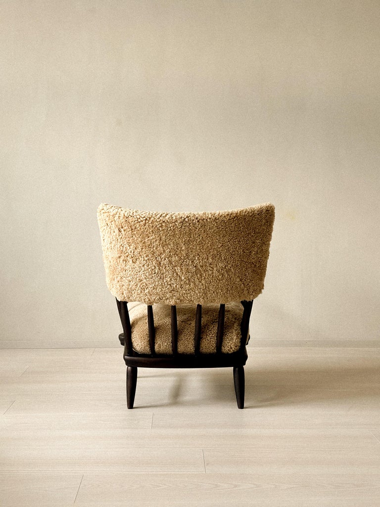 Arnt Lande (attr.) Armchairs by Møller & Stokke, Beech and Sheepskin, c. 1940s - Image 4