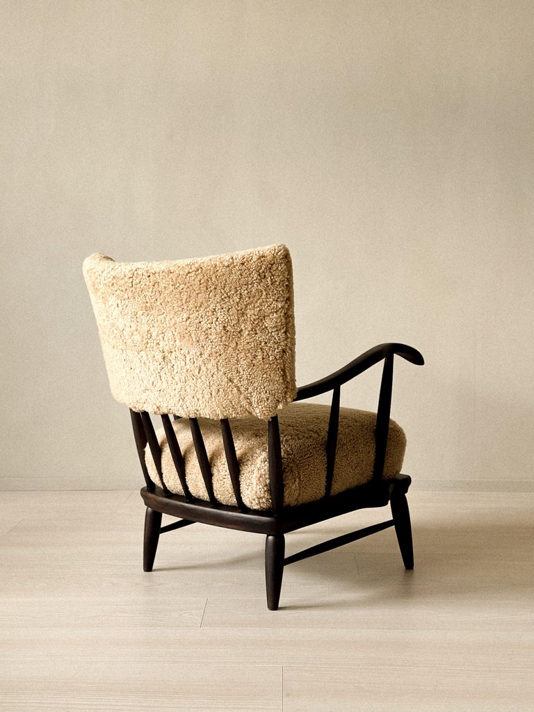 Arnt Lande (attr.) Armchairs by Møller & Stokke, Beech and Sheepskin, c. 1940s - Image 3