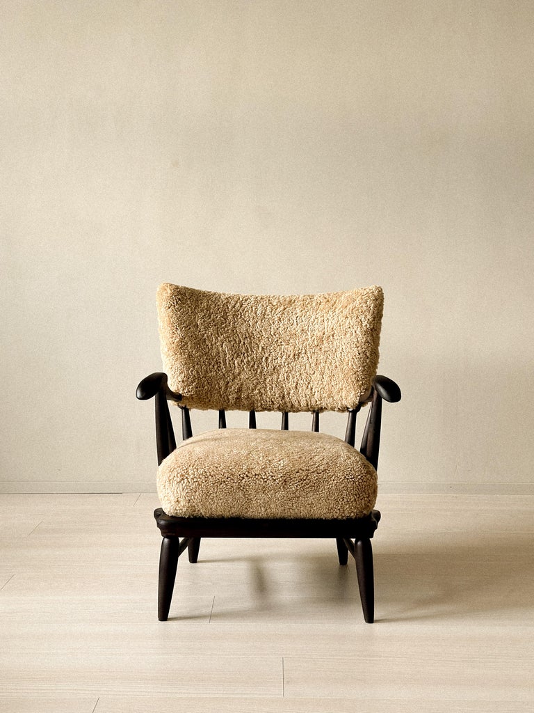 Arnt Lande (attr.) Armchairs by Møller & Stokke, Beech and Sheepskin, c. 1940s - Image 2