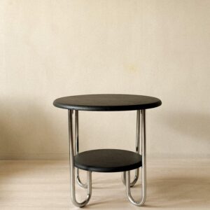Art Deco Side Table, Leather Top, Tubular Steel Legs, France, 1960s