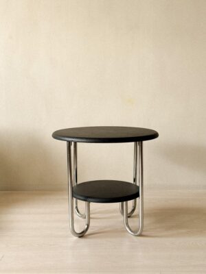 Art Deco Side Table, Leather Top, Tubular Steel Legs, France, 1960s
