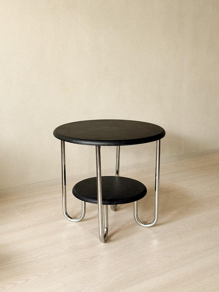 Art Deco Side Table, Leather Top, Tubular Steel Legs, France, 1960s - Image 7