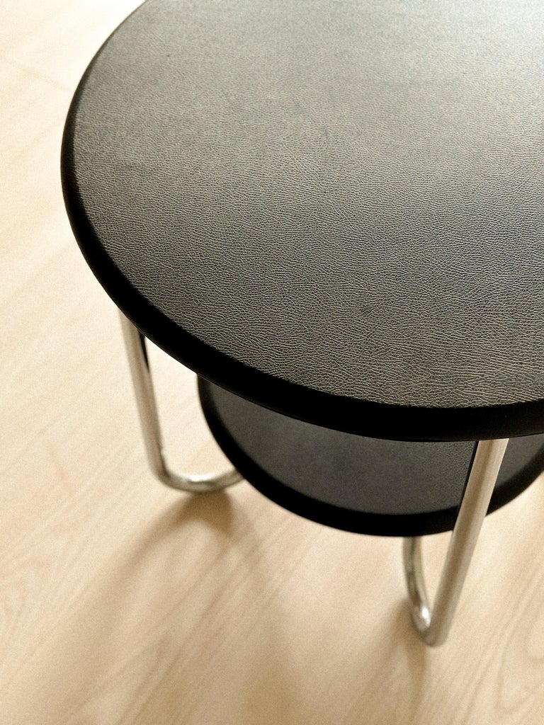 Art Deco Side Table, Leather Top, Tubular Steel Legs, France, 1960s - Image 5