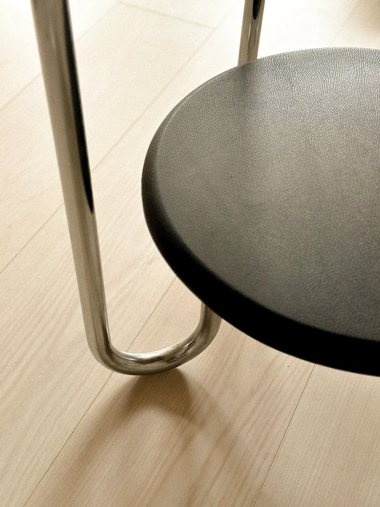 Art Deco Side Table, Leather Top, Tubular Steel Legs, France, 1960s - Image 4