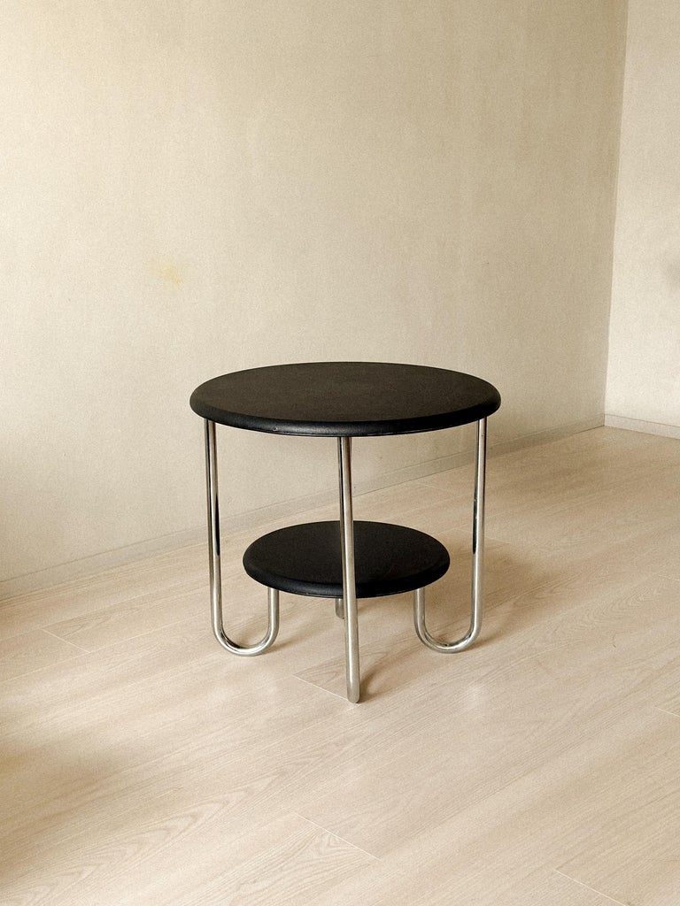 Art Deco Side Table, Leather Top, Tubular Steel Legs, France, 1960s - Image 2