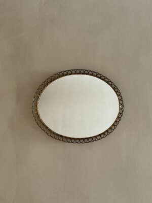Oval Wall Mirror with Brass Frame, Dansk Metalkunst, Denmark 1950s