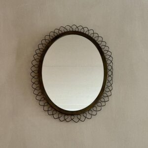 Sculptural Oval Wall Mirror in Brass, Illums Residential House, Denmark 1950s