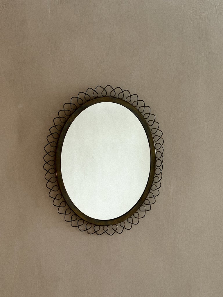 Sculptural Oval Wall Mirror in Brass, Illums Residential House, Denmark 1950s - Image 2