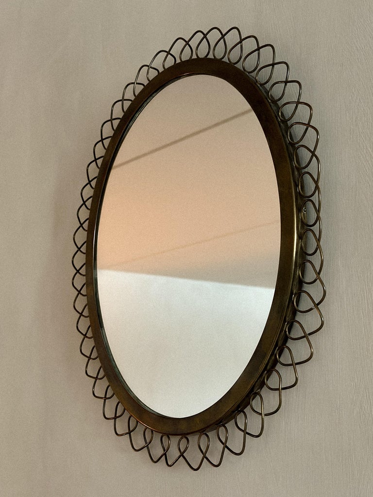 Sculptural Oval Wall Mirror in Brass, Illums Residential House, Denmark 1950s - Image 4