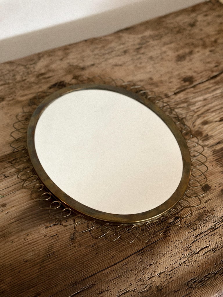 Sculptural Oval Wall Mirror in Brass, Illums Residential House, Denmark 1950s - Image 9