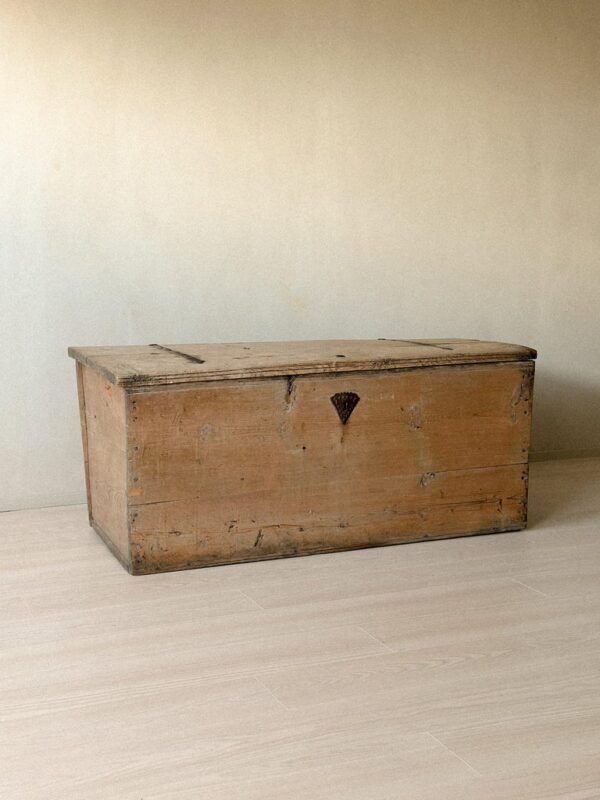 19th century Scandinavian pine storage chest antique rustic trunk solid wood with patina primitive