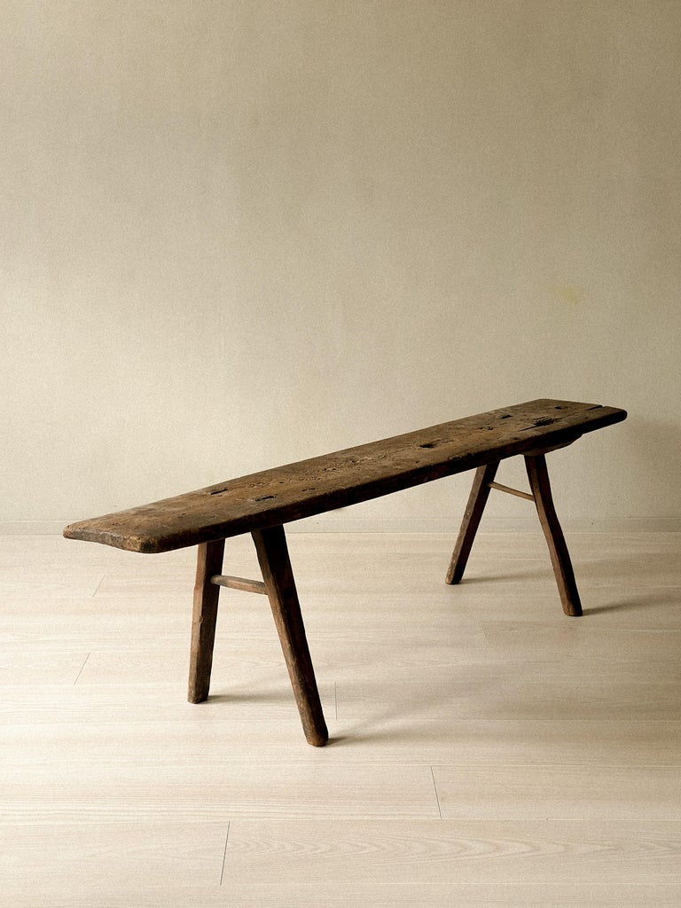 Antique Primitive Wooden Bench II in Pine, Scandinavia, 1800s - Image 10