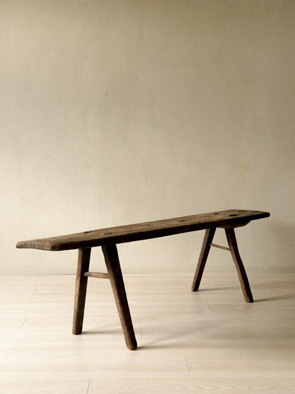19th century Scandinavian pine bench antique rustic solid wood with patina wabi sabi