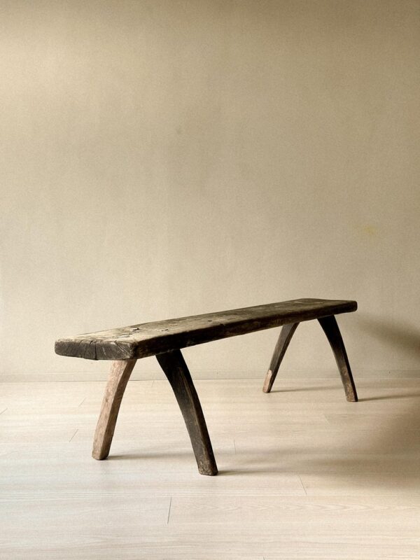 Antique Scandinavian pine bench 19th century solid wood rustic wabi sabi with patina