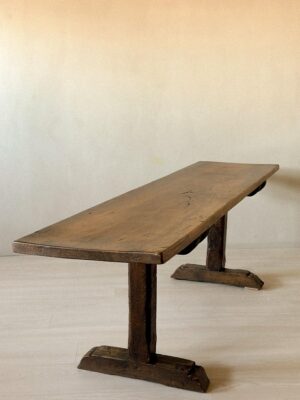Antique Trestle Table, Fruitwood, France, 19th Century