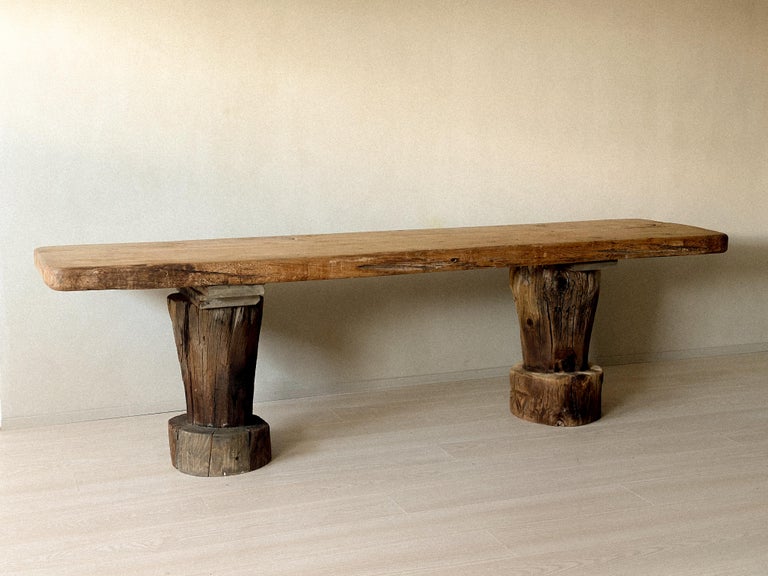 Wabi Sabi Antique Primitive Table, Pillar Log Legs, Scandinavia, c 1600s - Image 13
