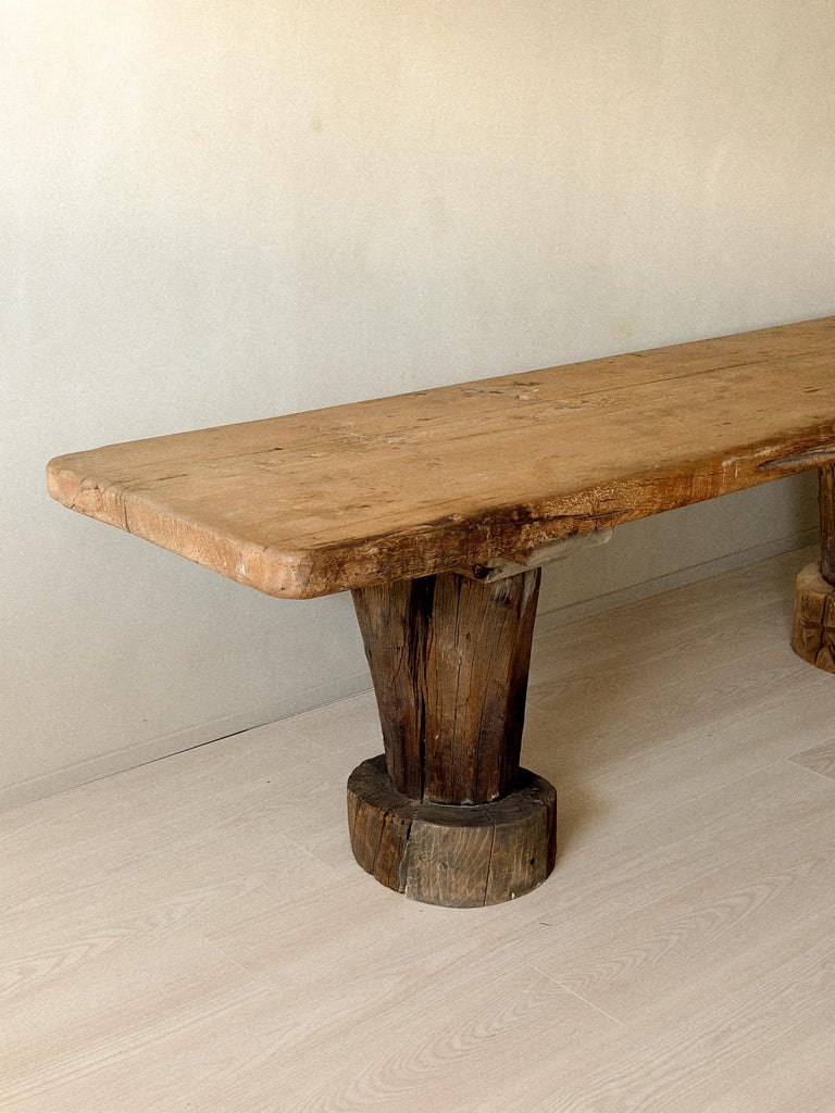 Wabi Sabi Antique Primitive Table, Pillar Log Legs, Scandinavia, c 1600s - Image 12