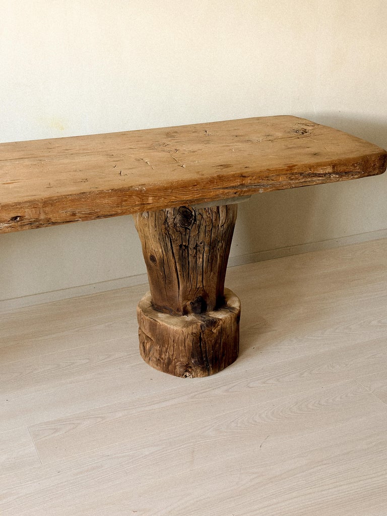 Wabi Sabi Antique Primitive Table, Pillar Log Legs, Scandinavia, c 1600s - Image 11