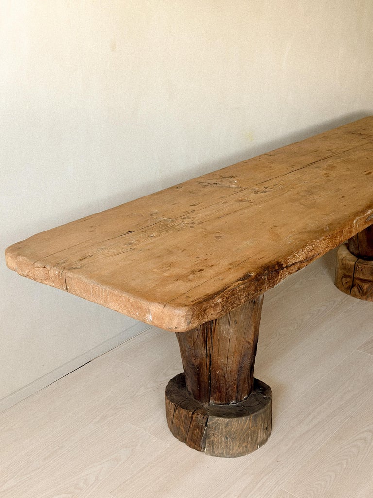 Wabi Sabi Antique Primitive Table, Pillar Log Legs, Scandinavia, c 1600s - Image 9