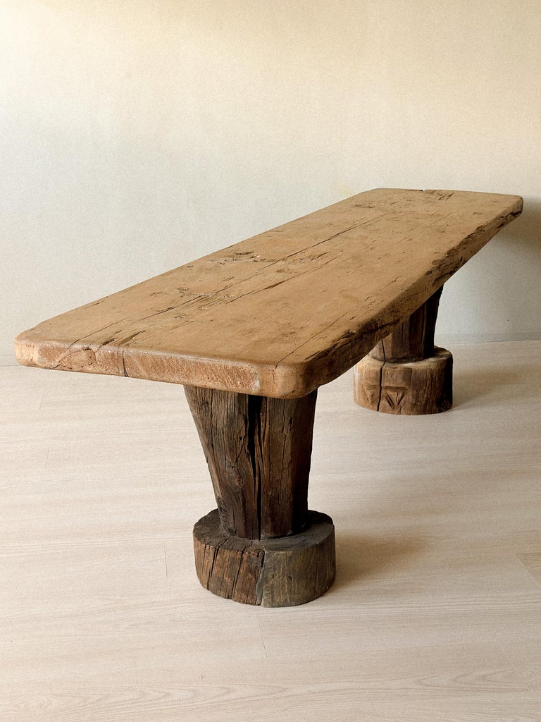 primitive Scandinavian plank table 17th 18th century solid wood hand hewn wabi sabi with patina