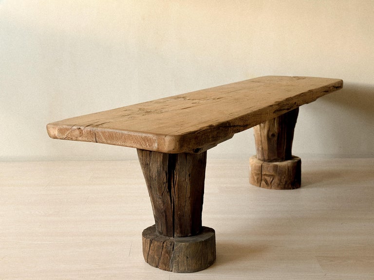 Wabi Sabi Antique Primitive Table, Pillar Log Legs, Scandinavia, c 1600s - Image 14