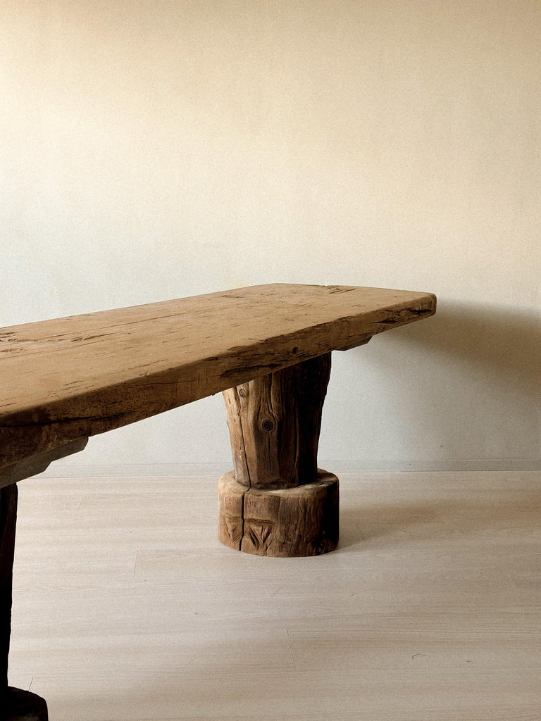 Wabi Sabi Antique Primitive Table, Pillar Log Legs, Scandinavia, c 1600s - Image 4