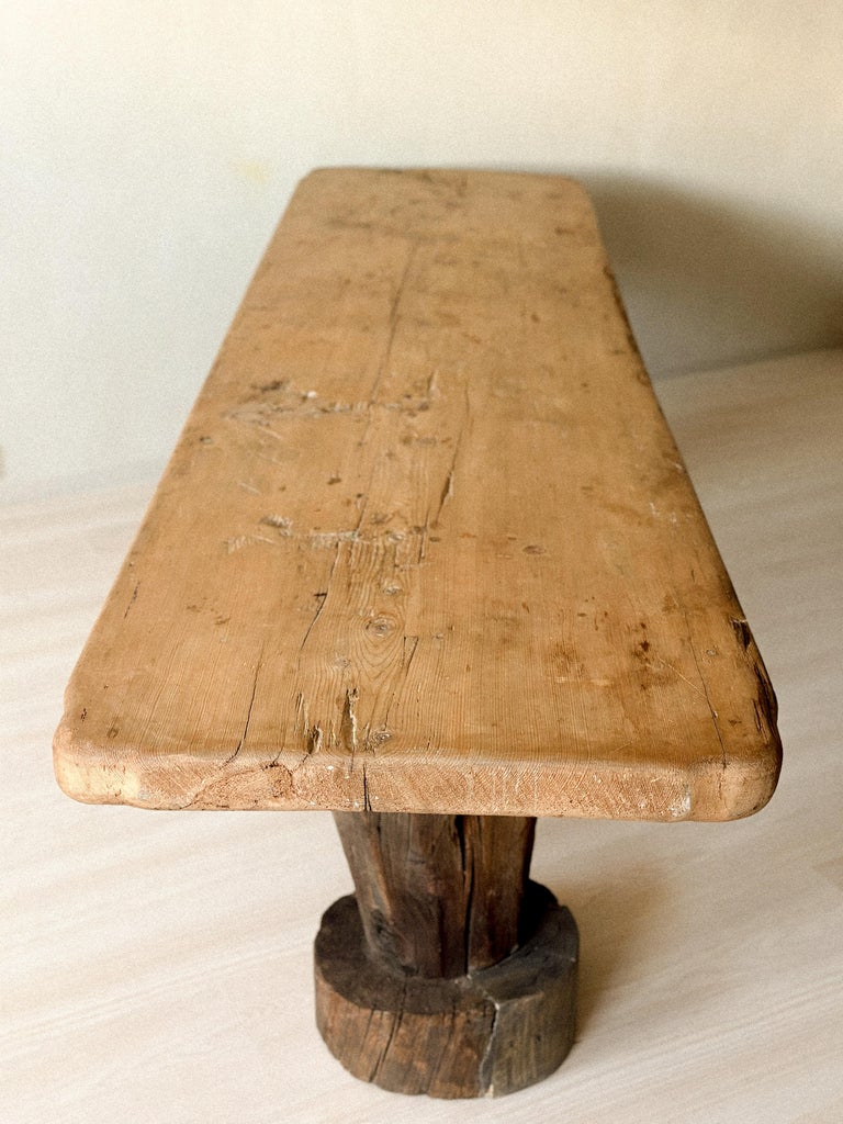Wabi Sabi Antique Primitive Table, Pillar Log Legs, Scandinavia, c 1600s - Image 7