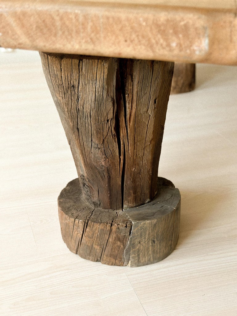 Wabi Sabi Antique Primitive Table, Pillar Log Legs, Scandinavia, c 1600s - Image 6