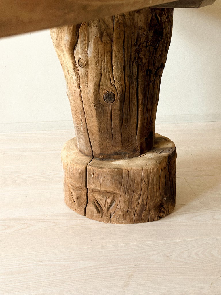 Wabi Sabi Antique Primitive Table, Pillar Log Legs, Scandinavia, c 1600s - Image 5