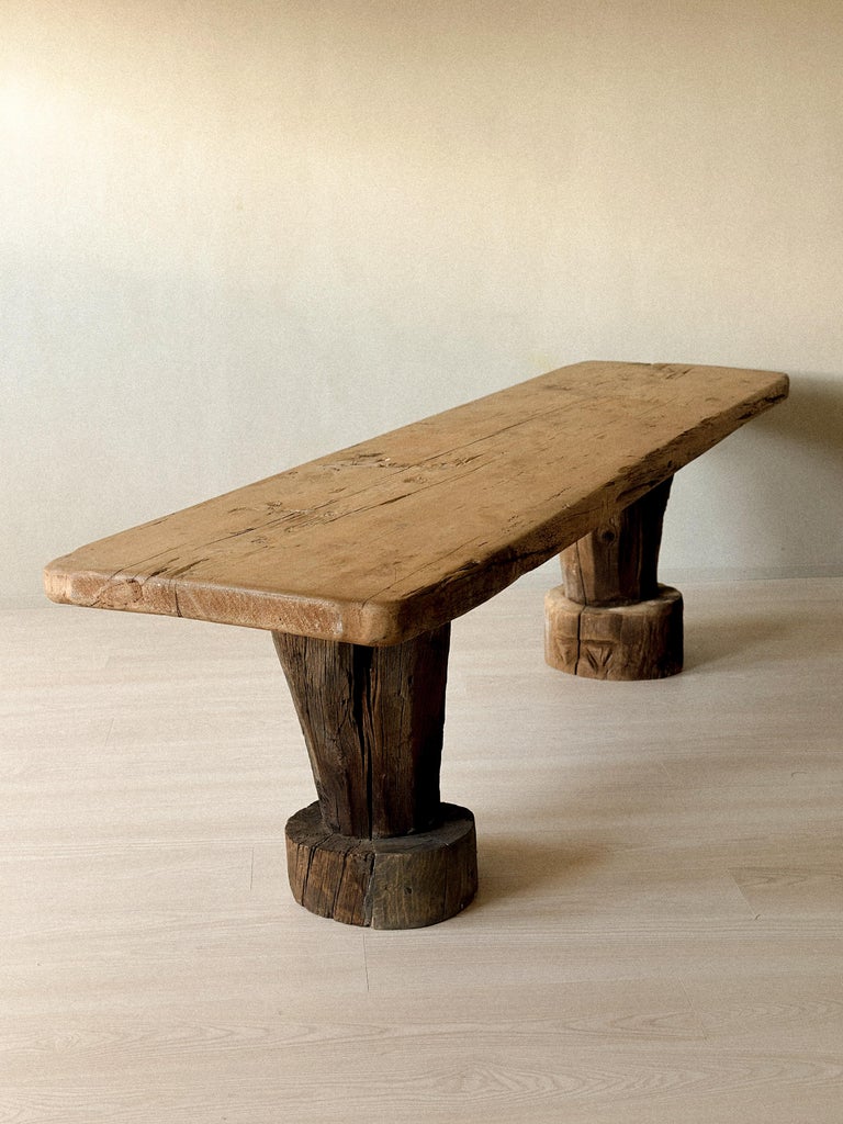 Wabi Sabi Antique Primitive Table, Pillar Log Legs, Scandinavia, c 1600s - Image 2