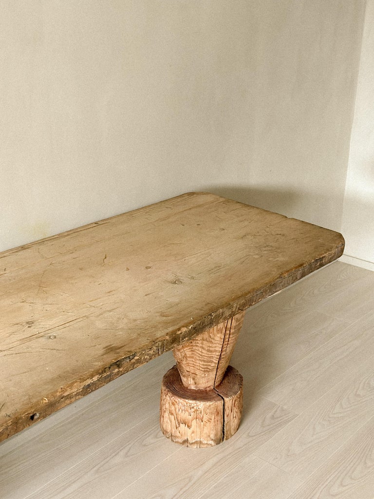 Wabi Sabi Antique Primitive Console Table, Pillar Log Legs, Scandinavia, c 1600s - Image 6