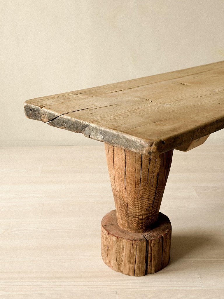 Wabi Sabi Antique Primitive Console Table, Pillar Log Legs, Scandinavia, c 1600s - Image 5