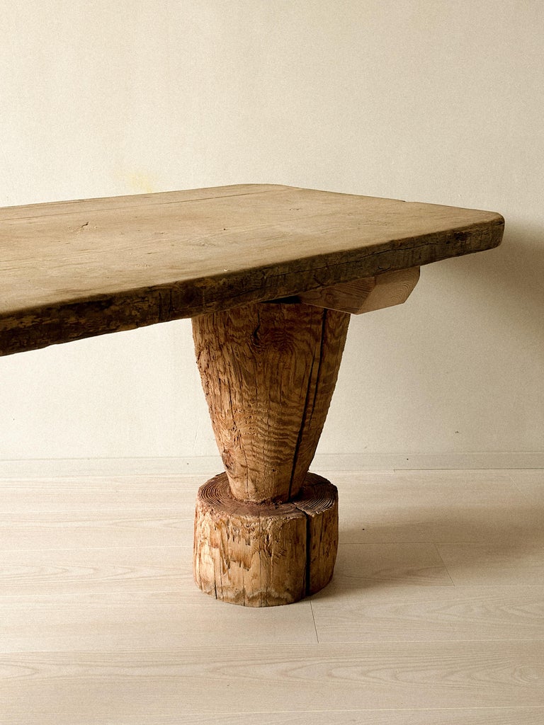 Wabi Sabi Antique Primitive Console Table, Pillar Log Legs, Scandinavia, c 1600s - Image 3