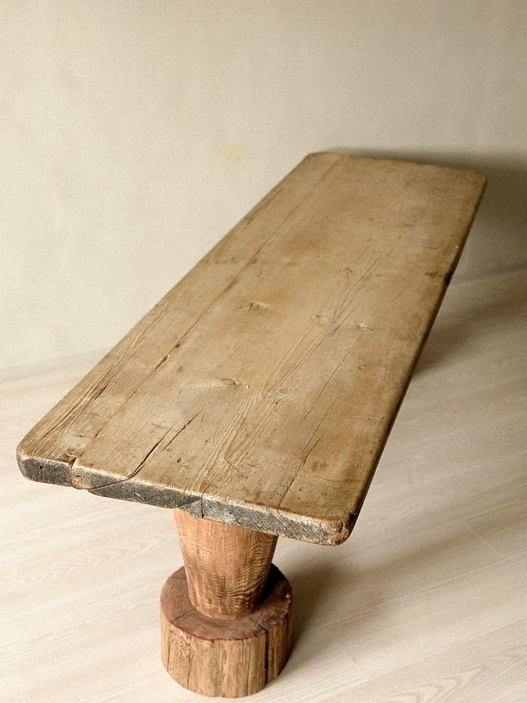 Wabi Sabi Antique Primitive Console Table, Pillar Log Legs, Scandinavia, c 1600s - Image 4