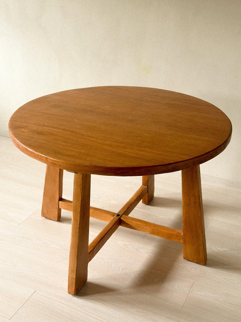 French Mid-Century Round Ash Table, France, c. 1950s - Image 11