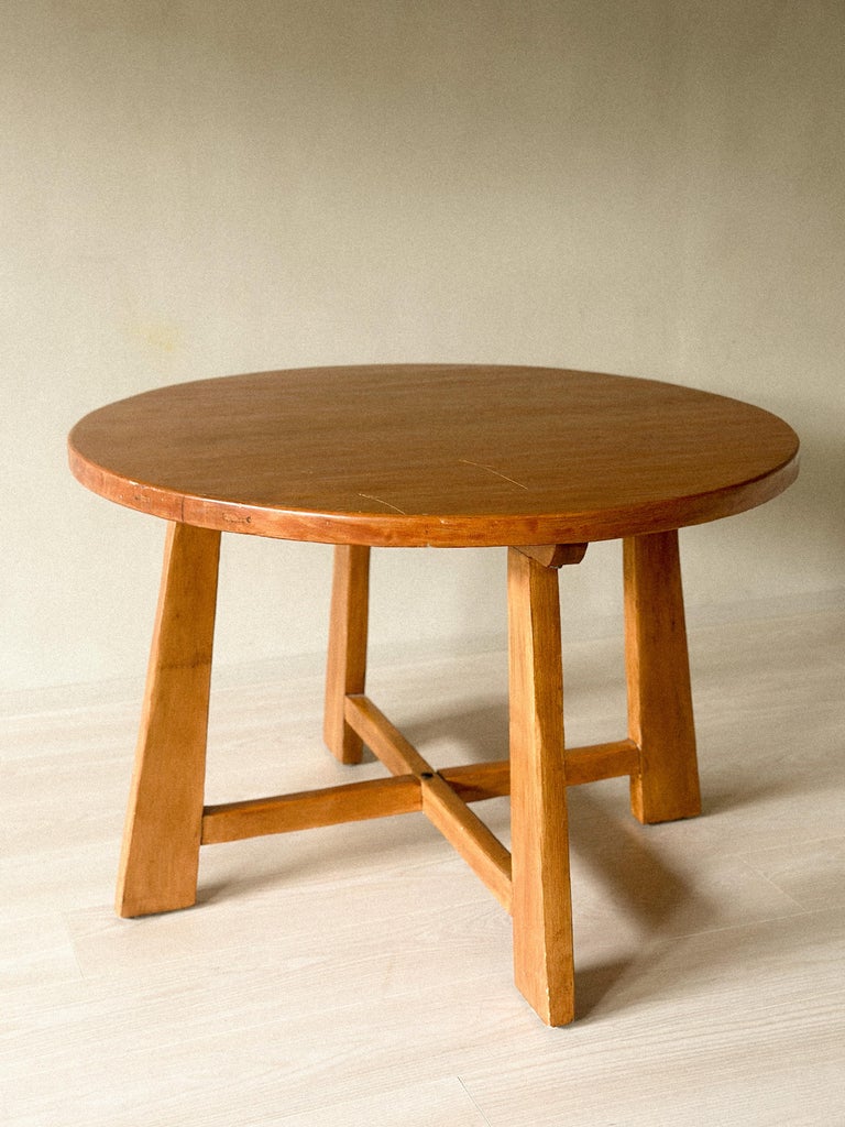 French Mid-Century Round Ash Table, France, c. 1950s - Image 3