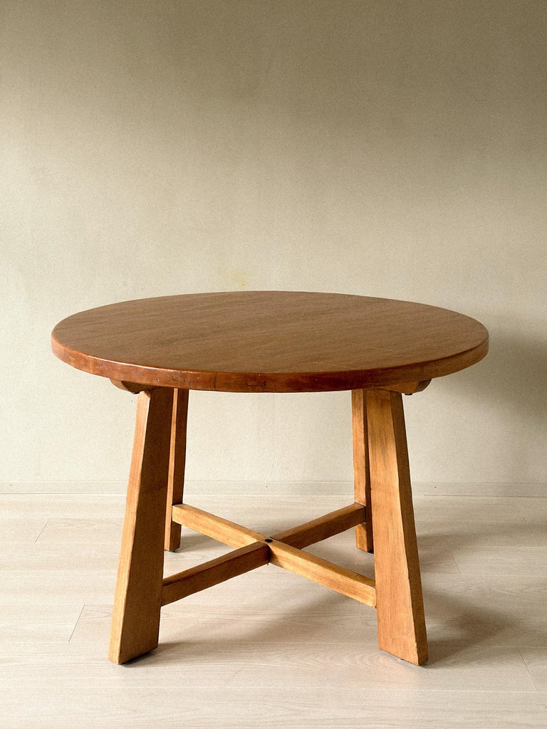 French Mid-Century Round Ash Table, France, c. 1950s - Image 10