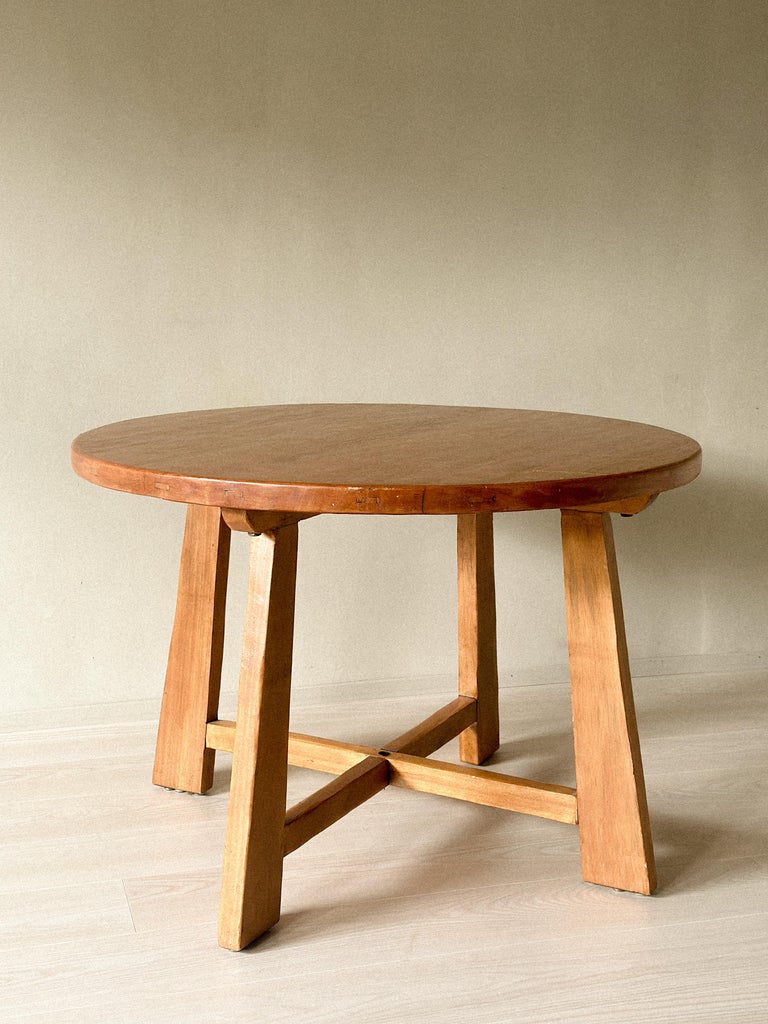 French Mid-Century Round Ash Table, France, c. 1950s - Image 9