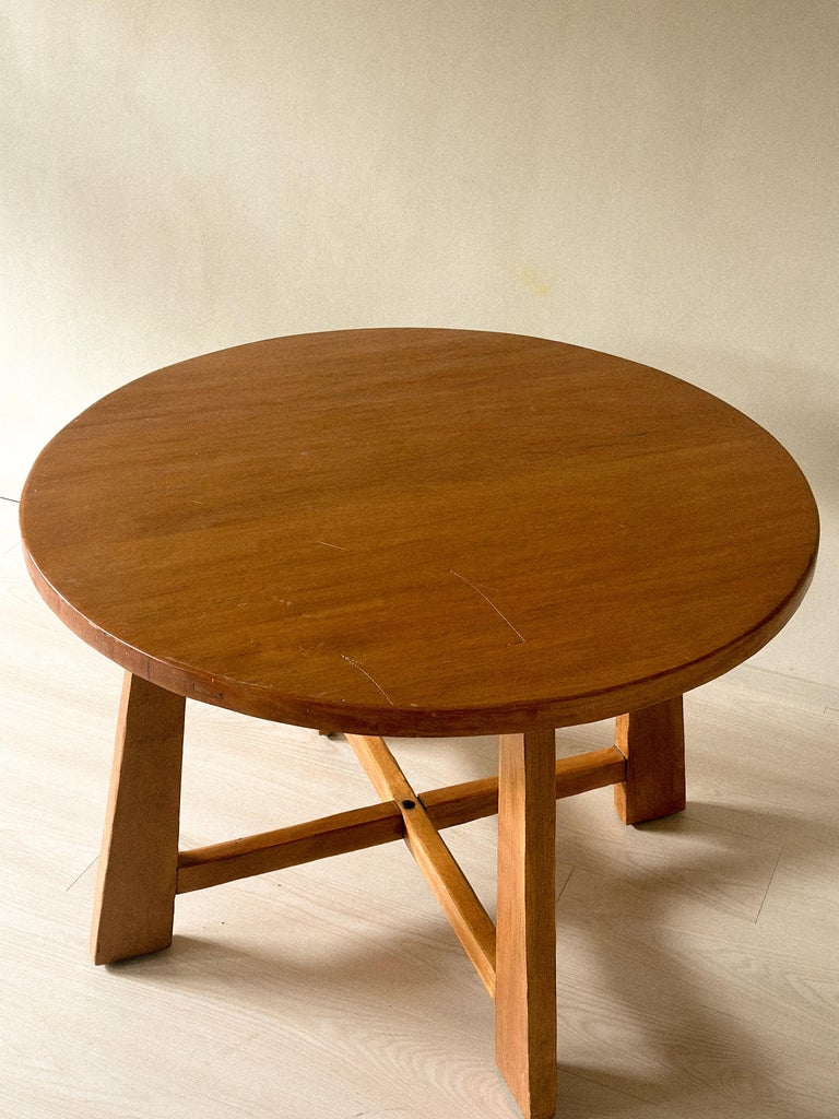French Mid-Century Round Ash Table, France, c. 1950s - Image 5