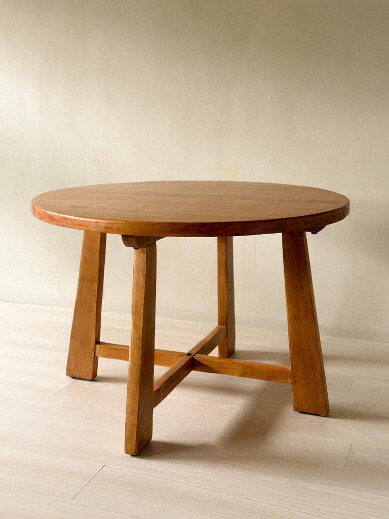 French Mid-Century Round Ash Table, France, c. 1950s