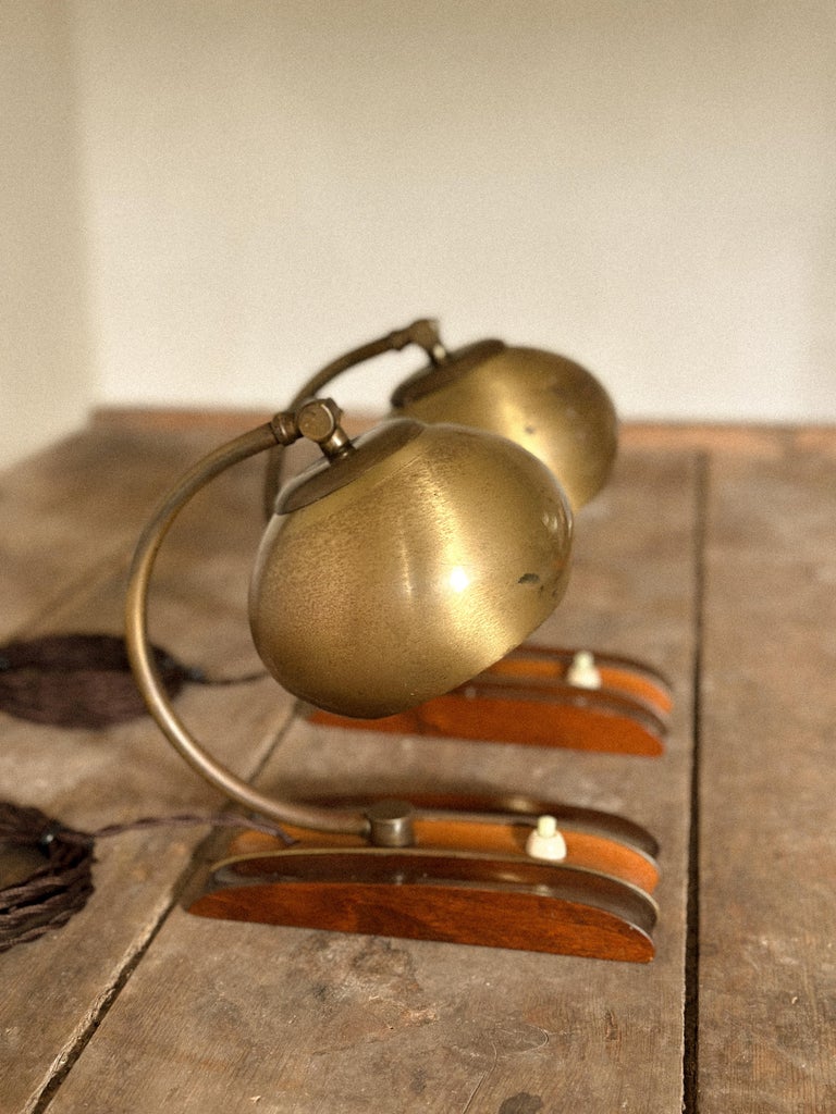 Pair of Mid-Century Scandinavian Table or Wall Lamps, Brass and Wood, c. 1960s - Image 8