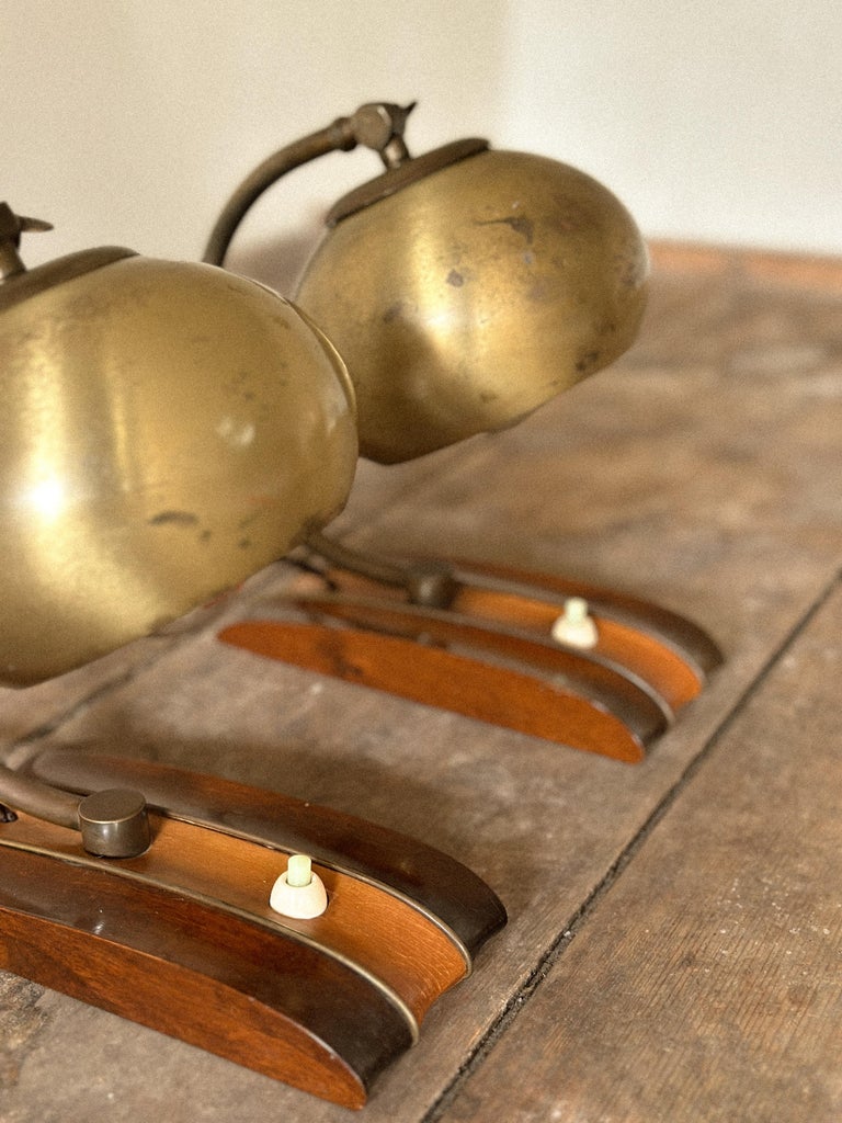 Pair of Mid-Century Scandinavian Table or Wall Lamps, Brass and Wood, c. 1960s - Image 7